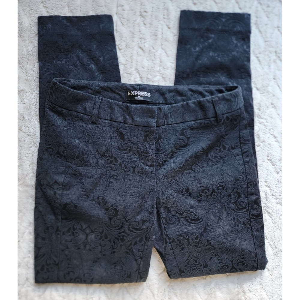 Express Columnist Black Damask Raised Paisley Pattern Ankle Dress Pants Size 0
